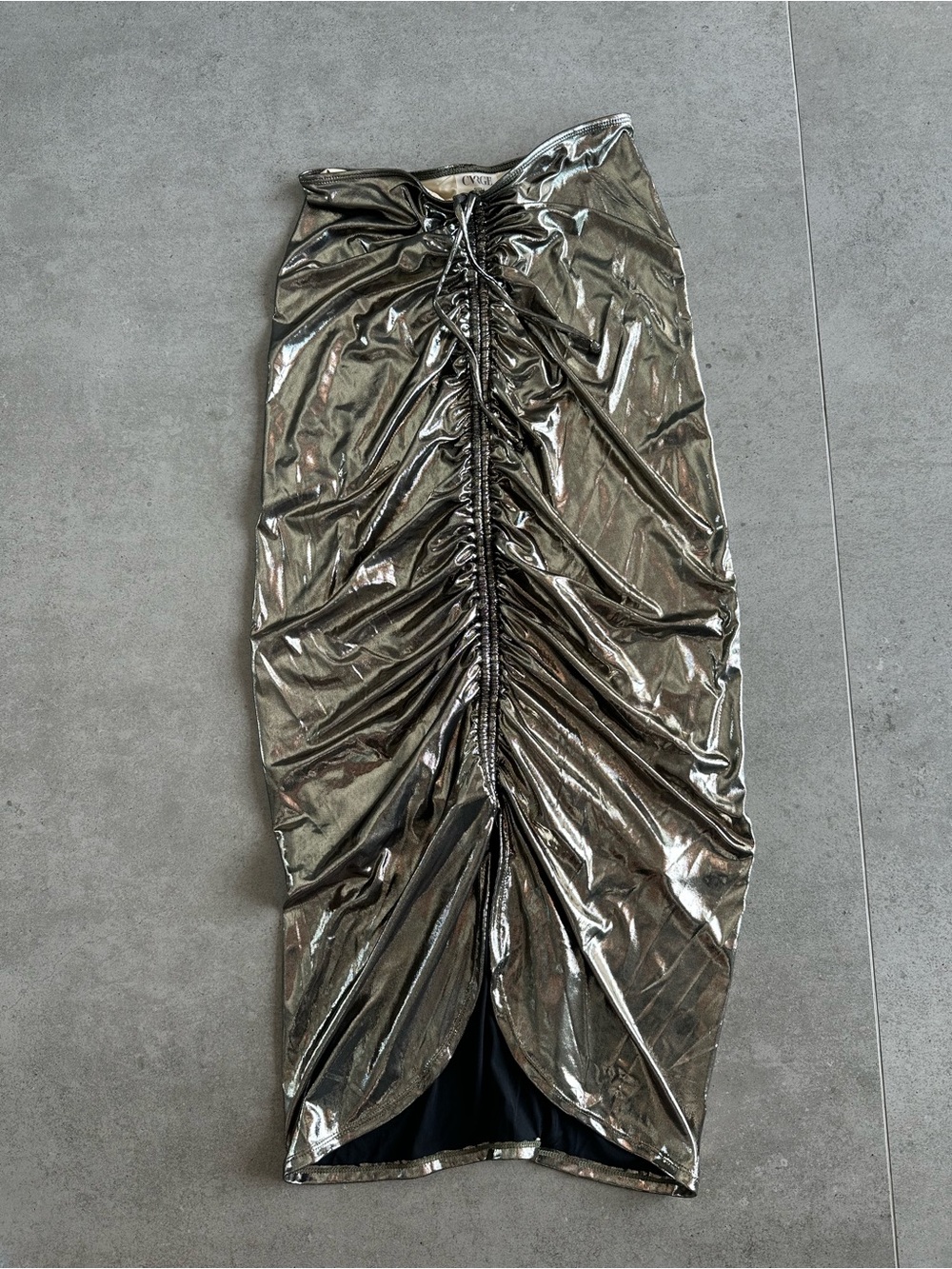 Metallic Ruched Midi Skirt